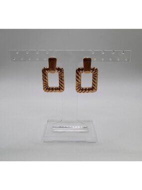 Vintage Gold Tone Rectangle Door Knocker Earrings Bold Geometric Pierced 80's